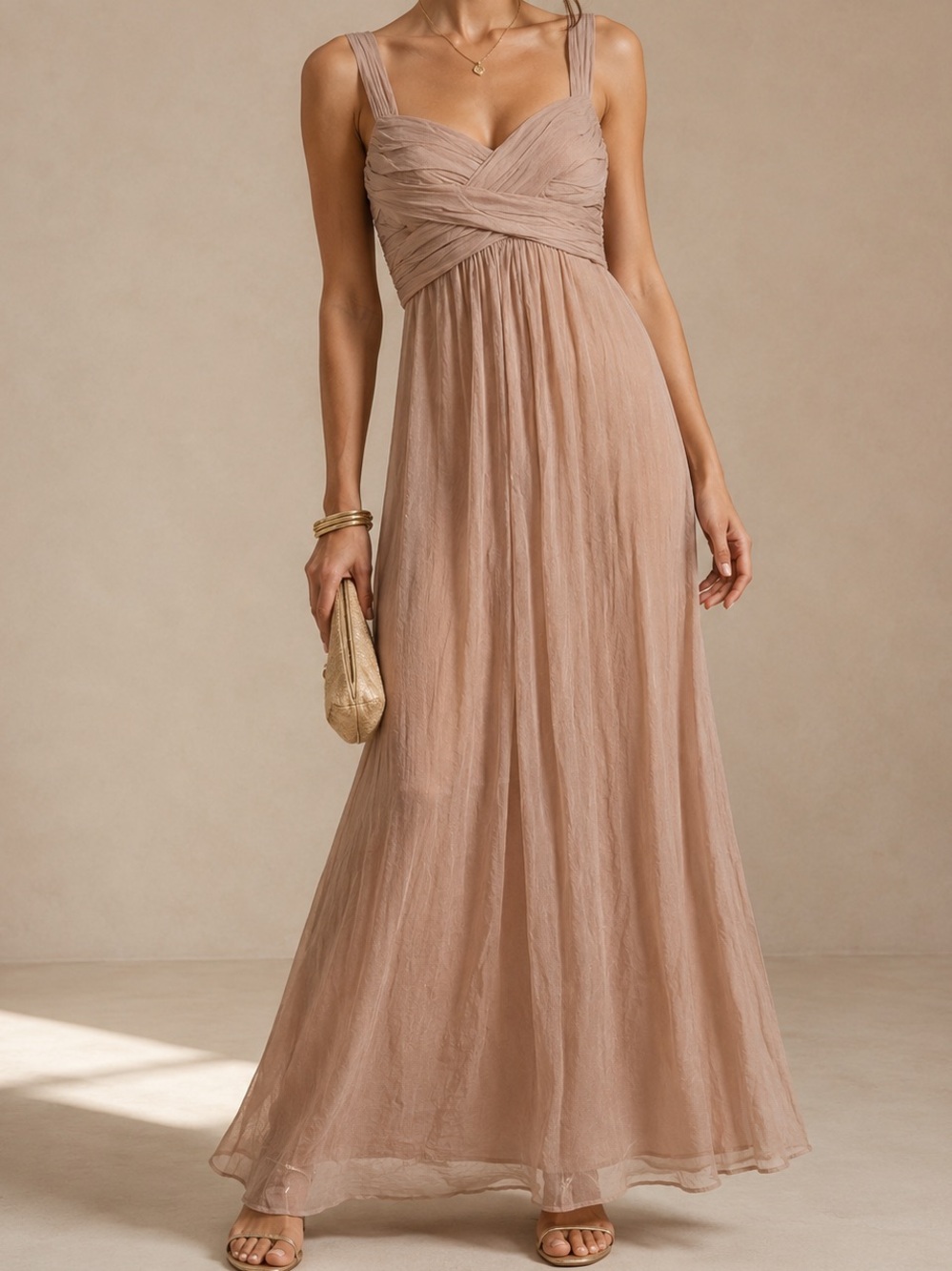 Amsale Blush Pink Silk Grecian Maxi Dress Size 6